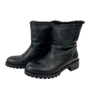 Ross & Snow Moto Boot Black Leather Biker Shearling Lined Warm Chunky Women Sz 9